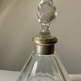 Flacon ancien en cristal col en argent poinçonné art déco à facettes