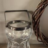 7-sided glass ice bucket with a vintage metal handle