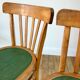 Pair of bistro chairs in light curved wood and green seat 1950s
