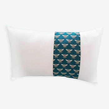 Cushion cover Bee fabrics on emerald green background