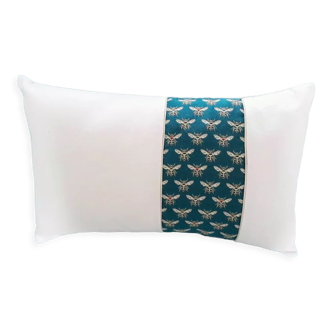 Cushion cover Bee fabrics on emerald green background