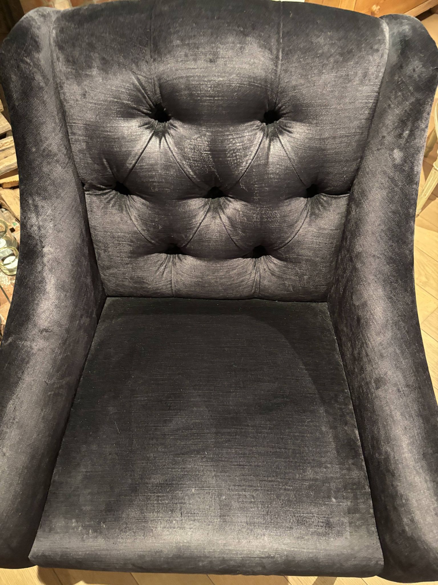 set of 8 upholstered dining chairs in black velvet