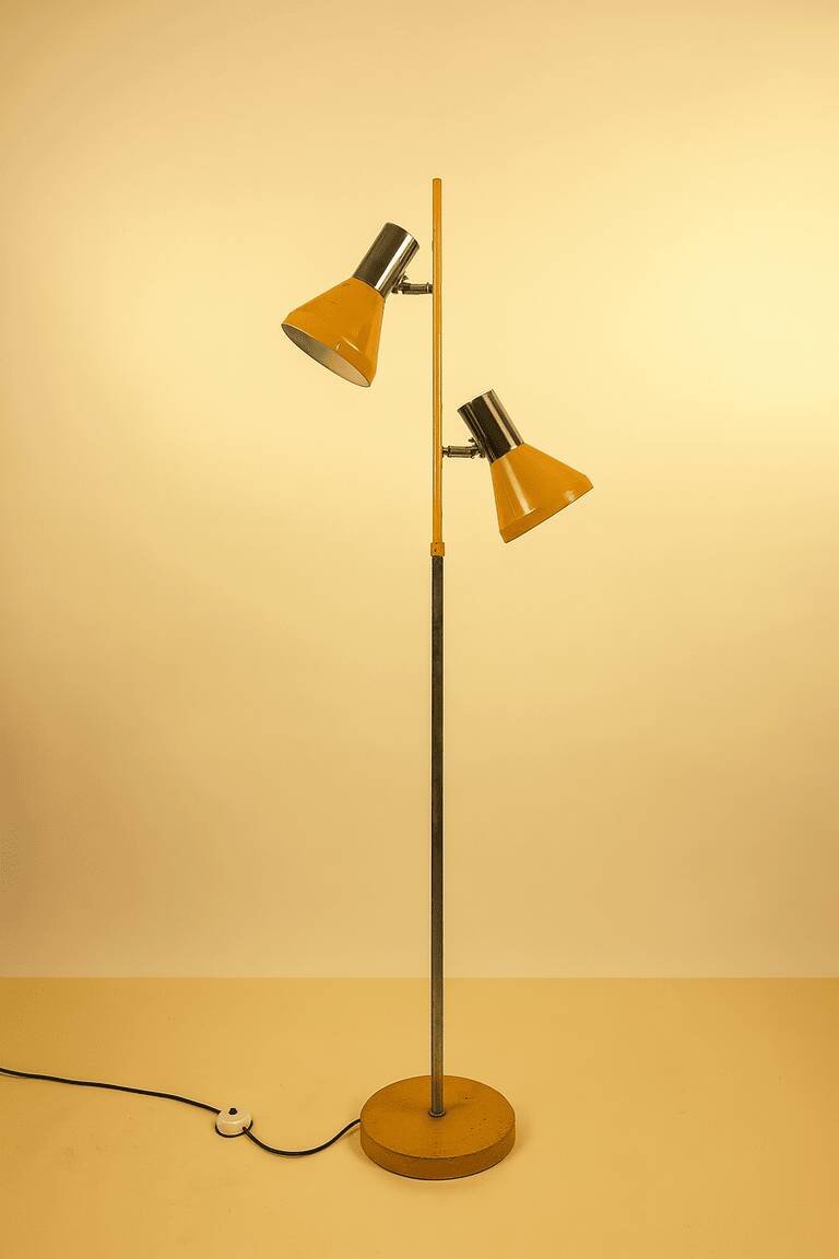 1960s yellow chrome floor lamp