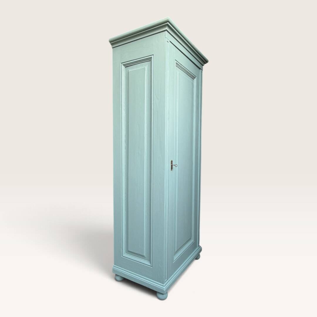Parisian bonnetière, solid pine, Art Deco, renovated, grey-green.