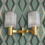 Double Scandinavian wall lamp in solid brass and crystal, Carl Fagerlund 1960