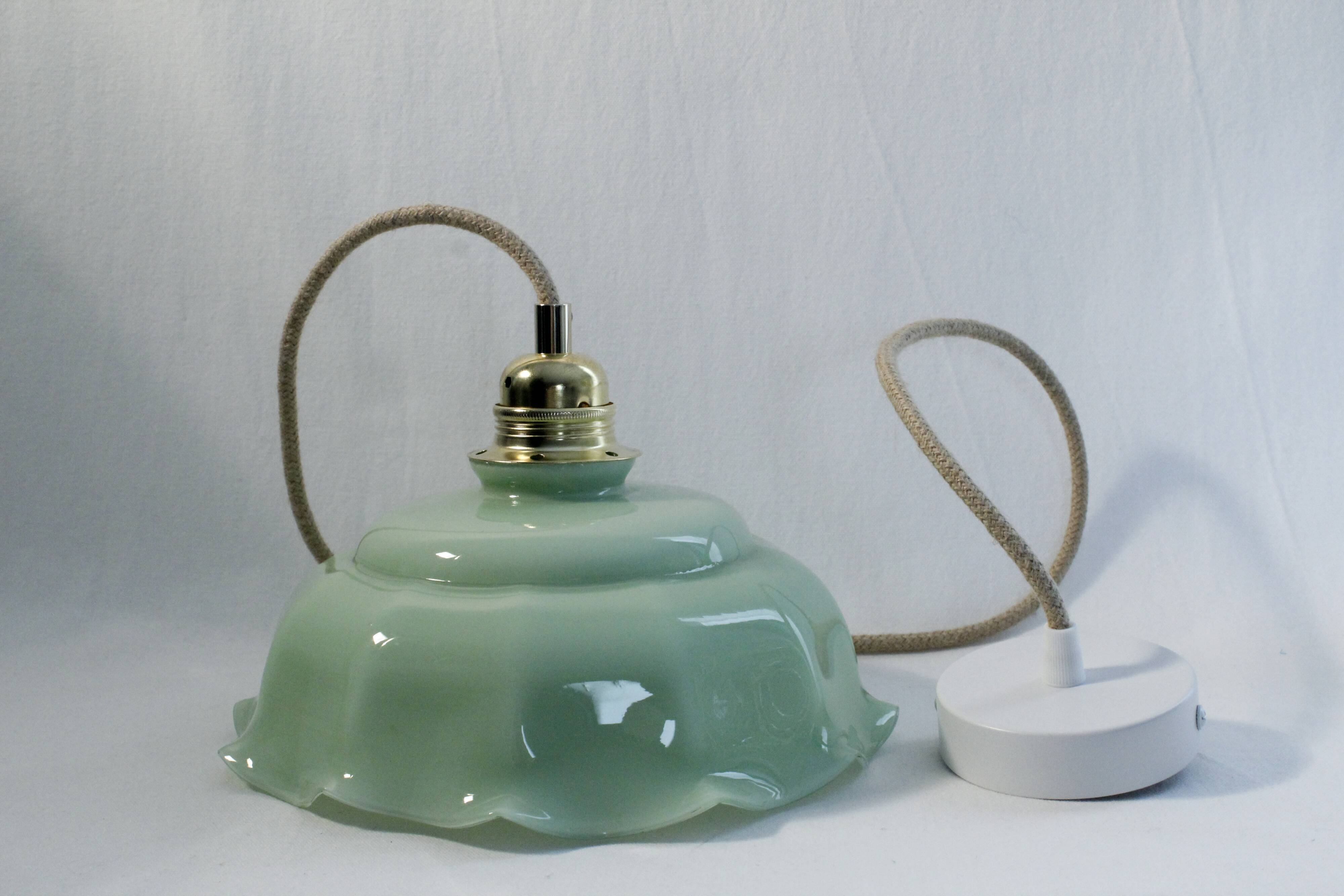 Suspension in vintage almond green opaline - electrified to nine