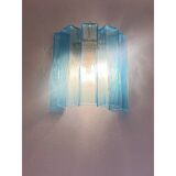 Impressive contemporary sconce made with light-blue Murano glass “squared” elements. Luxury modern