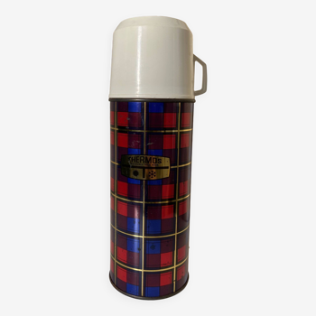 Thermos Limited Made in England Vintage 70s | Motif tartan Rouge, bleu et doré