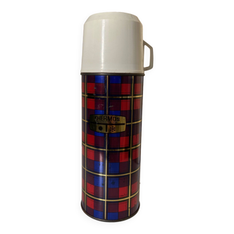 Thermos Limited Made in England Vintage 70s | Motif tartan Rouge, bleu et doré