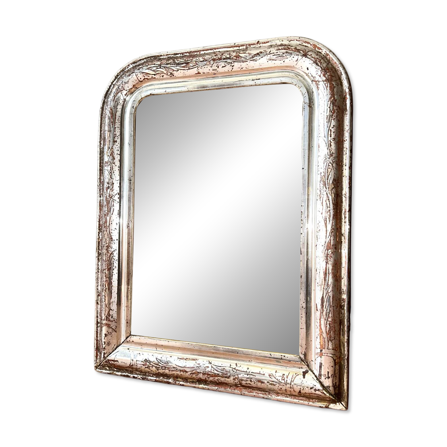 Miroir Louis-Philippe ancien feuille d’argent, XIXème