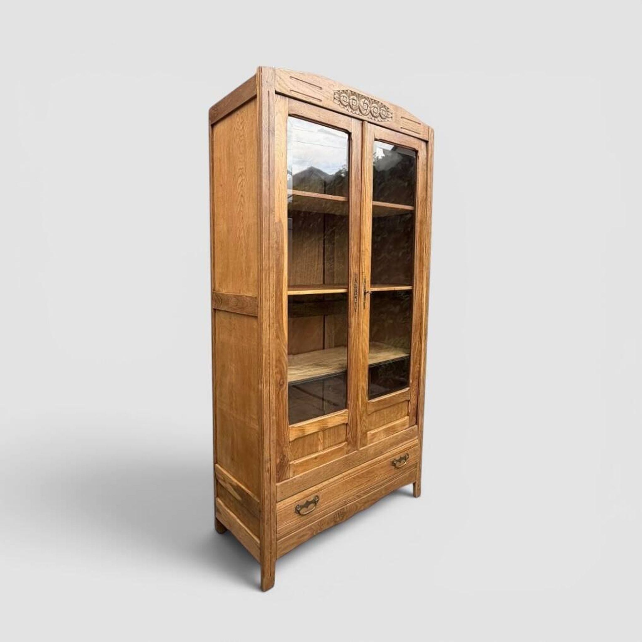 Parisian wardrobe with bevelled glass, blonde oak, Art Deco 1930.