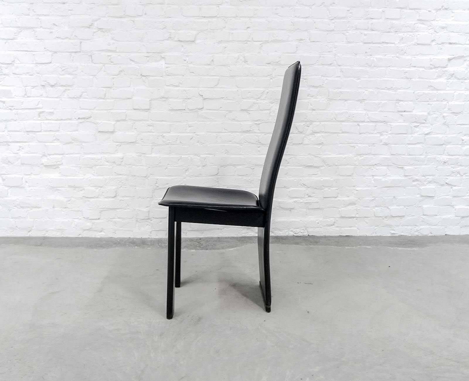 Cidue Style Black Sadle Leather High Back Italian Design Dining Chairs 70s