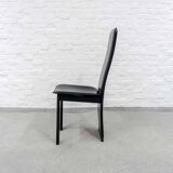 Cidue Style Black Sadle Leather High Back Italian Design Dining Chairs 70s