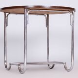 Petite table ronde en chêne Bauhaus restaurée, acier chromé, Tchéquie, années 1930