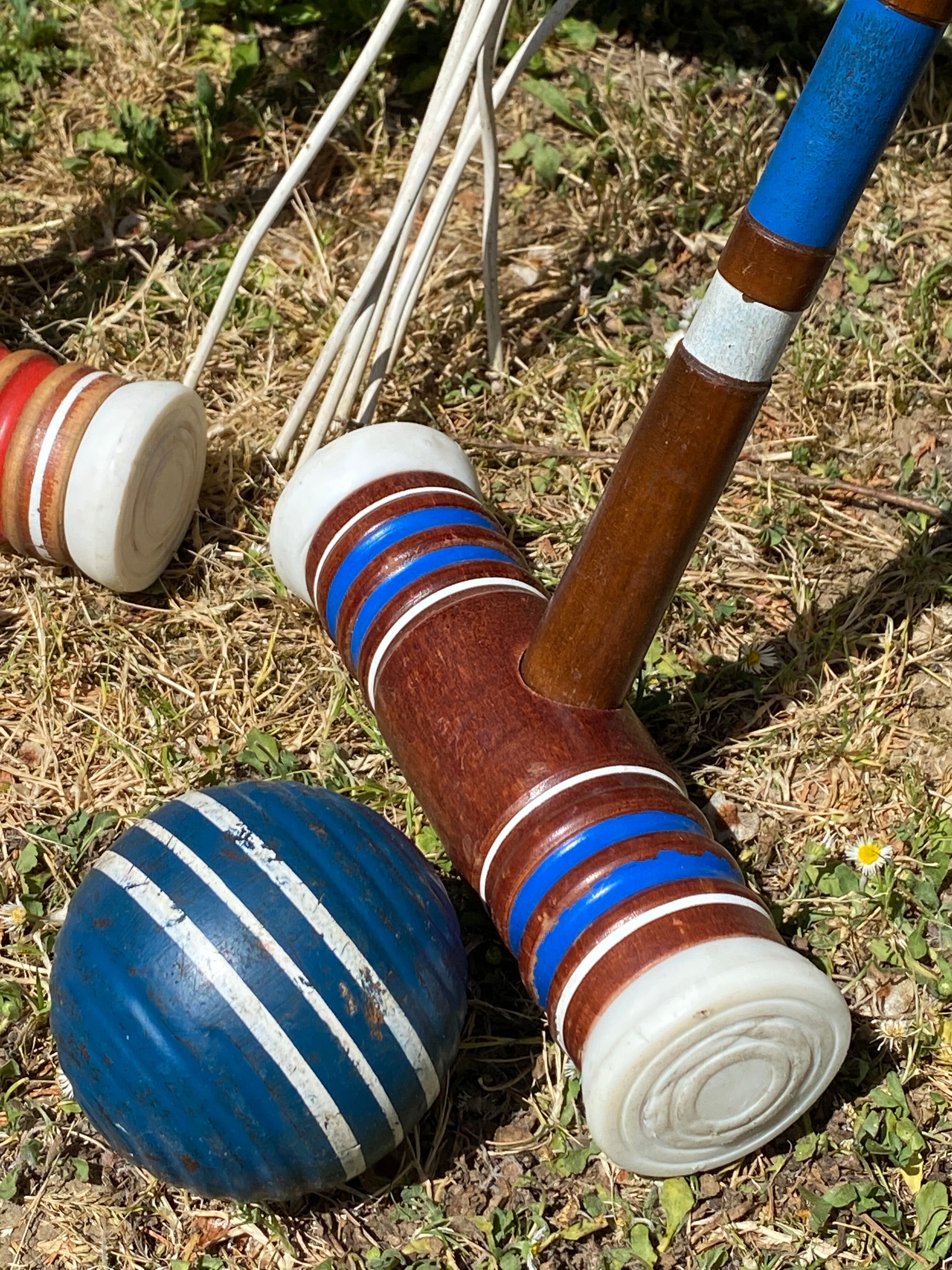 Old wooden croquet game