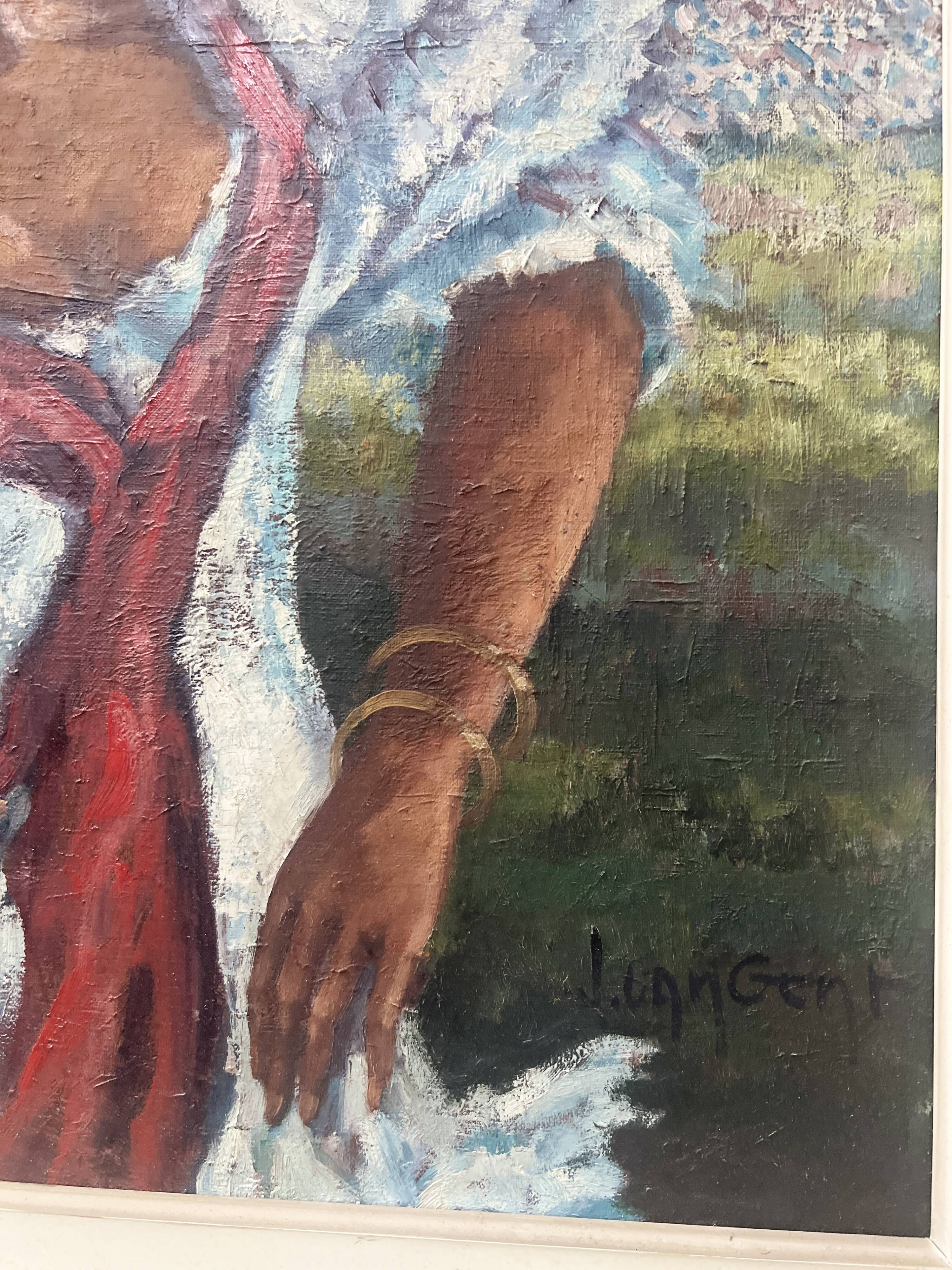 " La Gitane " huile sur toile encadrée. XX siècle