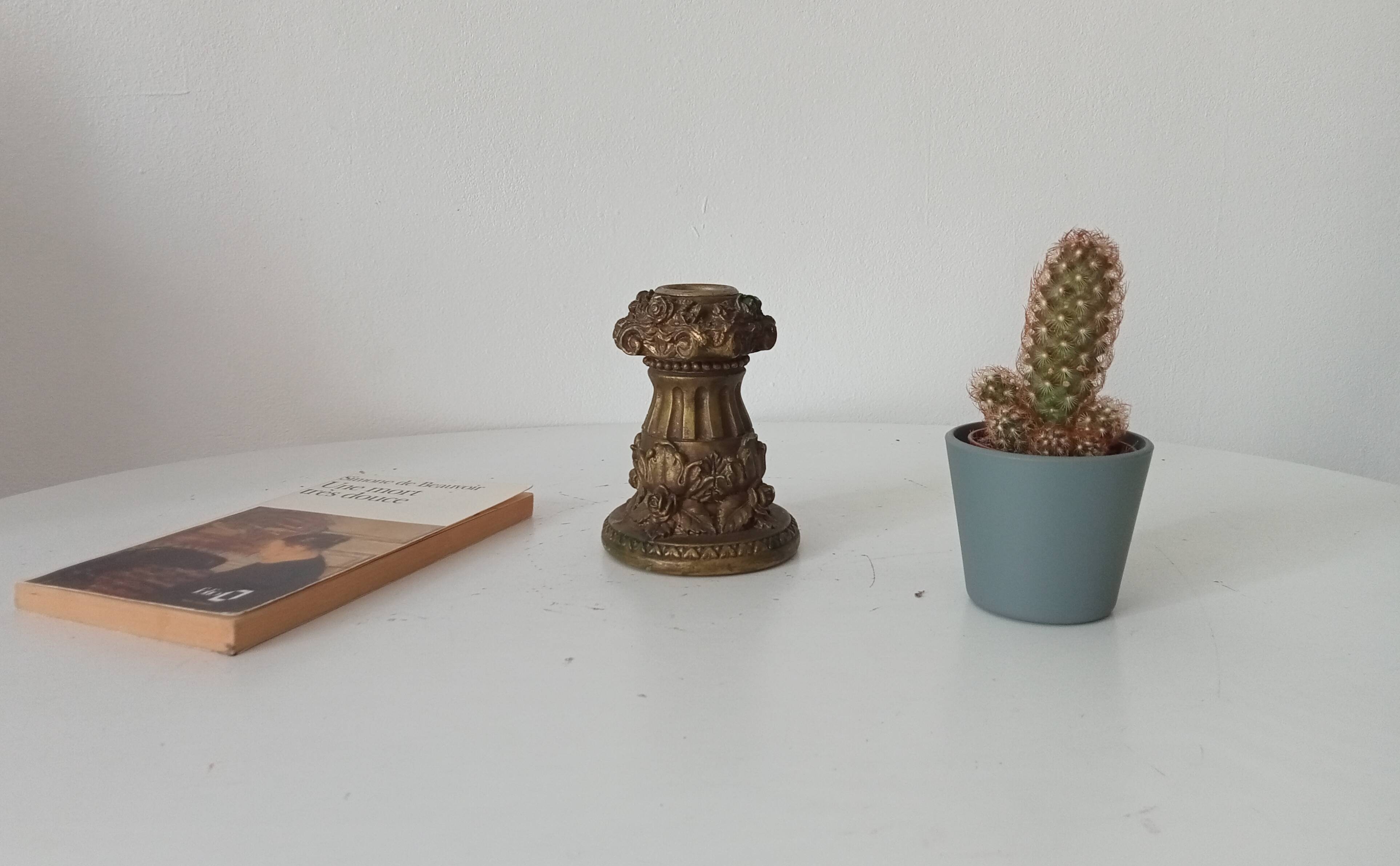 Vintage candlestick Gargoyles studio in golden resin