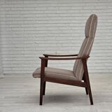 1970s, Danish highback armchair, furniture wool, teak wood, original.