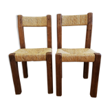 Paire de chaise brutaliste paillée années 50