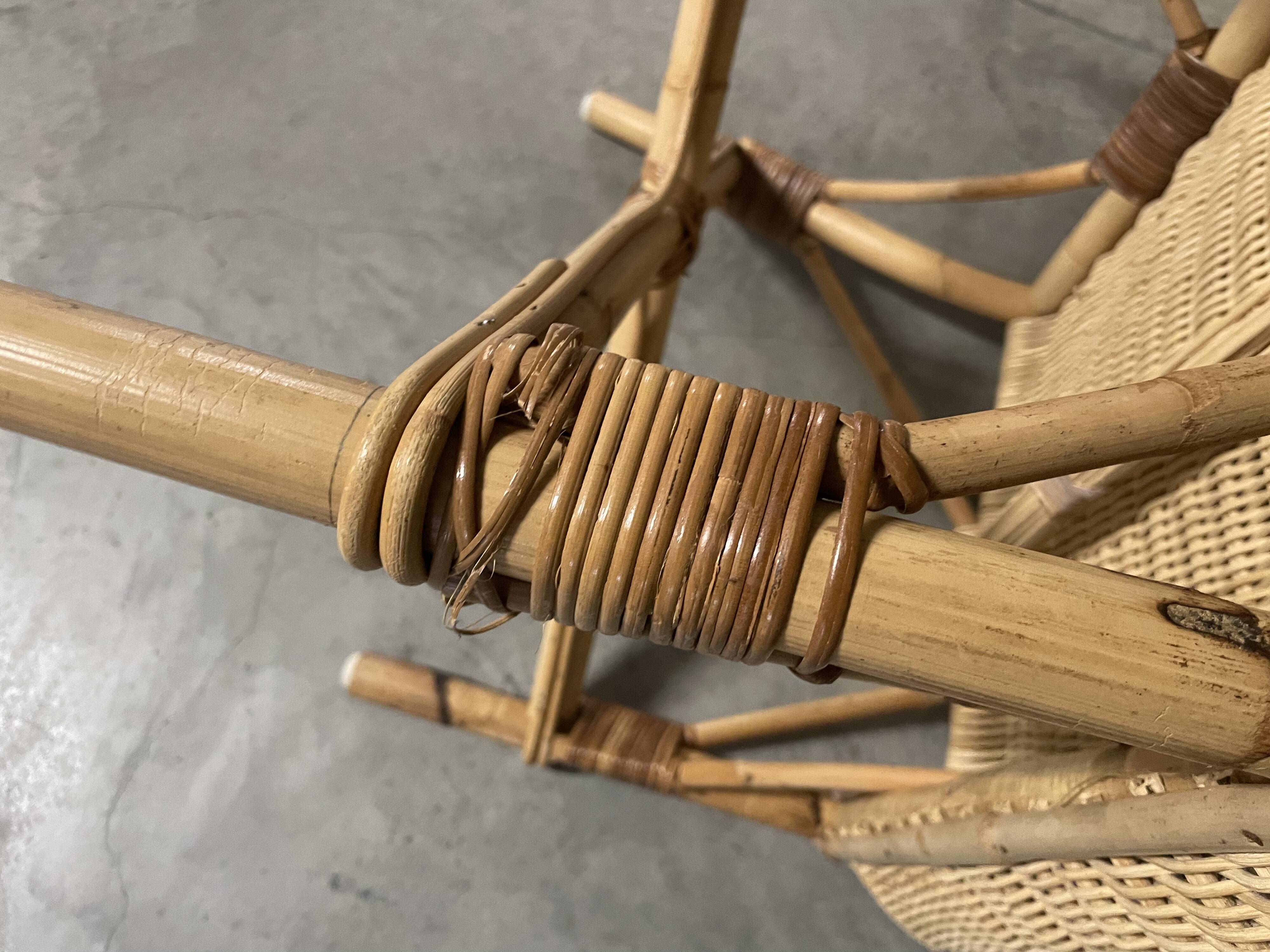 Rattan and wicker armchair from the 1970s.