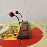 Vintage coat rack - double coat hook - red wooden balls