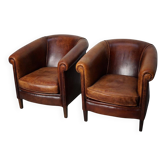 Vintage Dutch cognac coloured leather club chair, set of 2