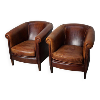 Vintage Dutch cognac coloured leather club chair, set of 2