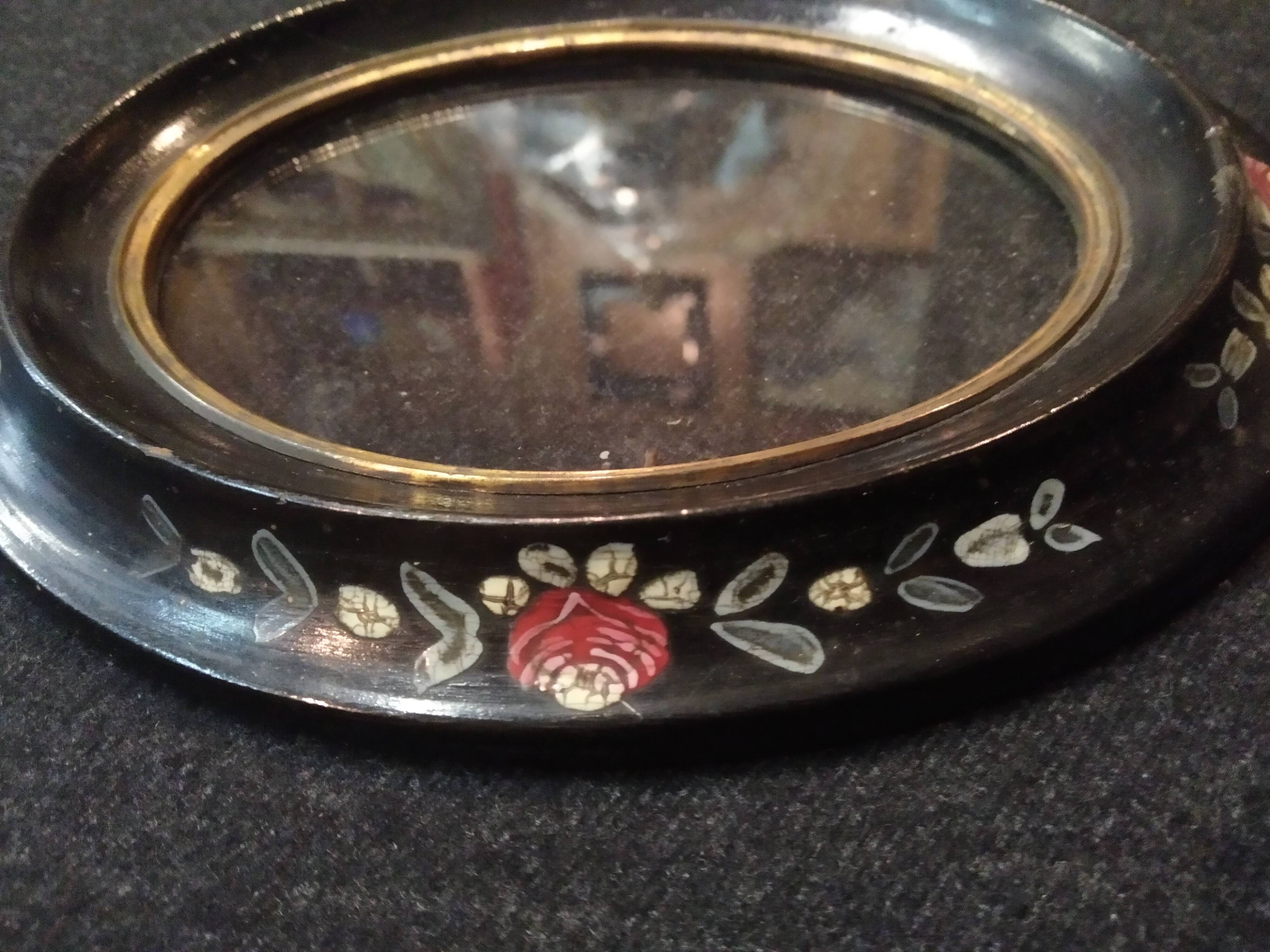 Napoleon frame III décor painted leafy flowers 23 cm x 17 cm