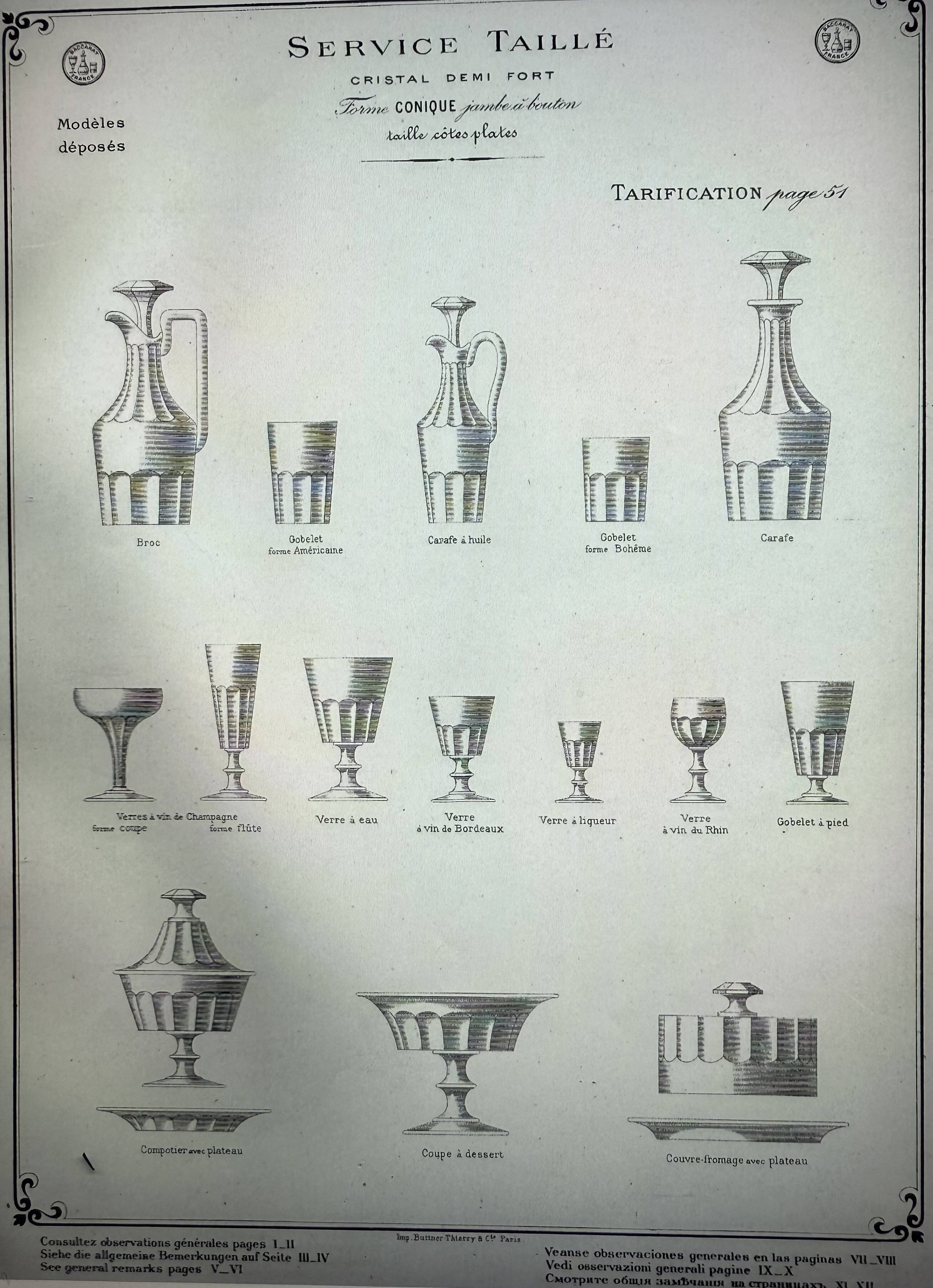 6 Champagne Flutes – 19th Century Cut Crystal – Baccarat/St.Louis