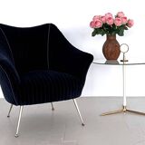 Italian Armchair with Brass Legs reupholstered in Magnificent Velvet