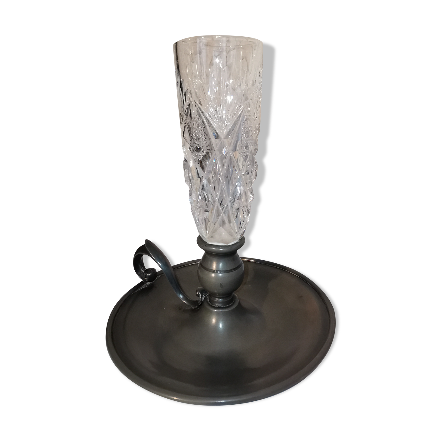 St. Louis tin and crystal cellar rat candlestick