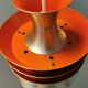 Danish/Swedish hanging lamp, in silver-coloured aluminium with orange interior paint.