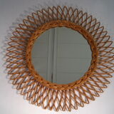 Vintage Sun Mirror in rattan 1960s - 44cm
