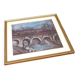 Vue sur le Pont Neuf Paris, encadrement sous verre et bois doré