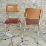 2 chaises vintage en chrome et skaï marron