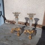 pair of molded glass candlesticks