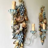 Pair of wooden wall lights, Italy 1950s