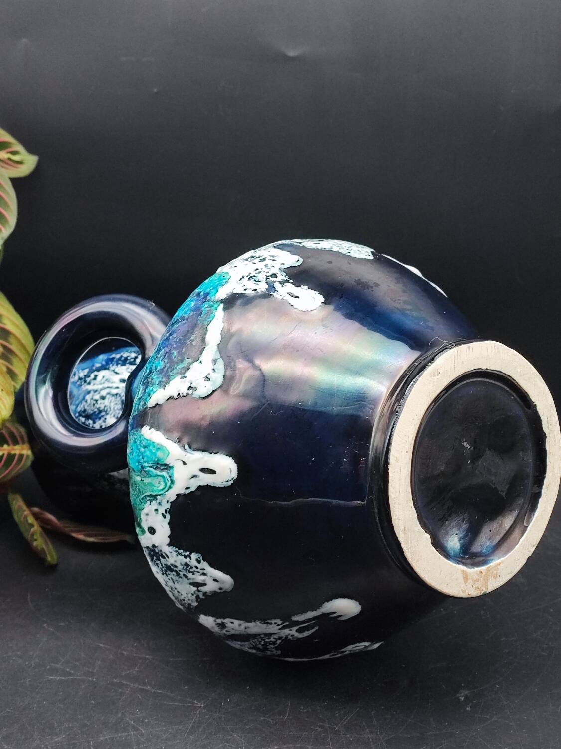 Vallauris vintage iridescent blue fat lava vase?