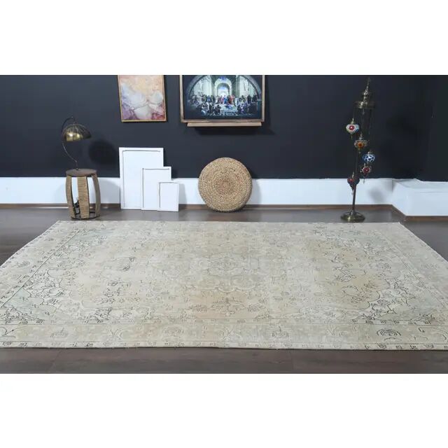 1970s Vintage Persian Handmade Wool Cotton Orange Area Rug 246x345