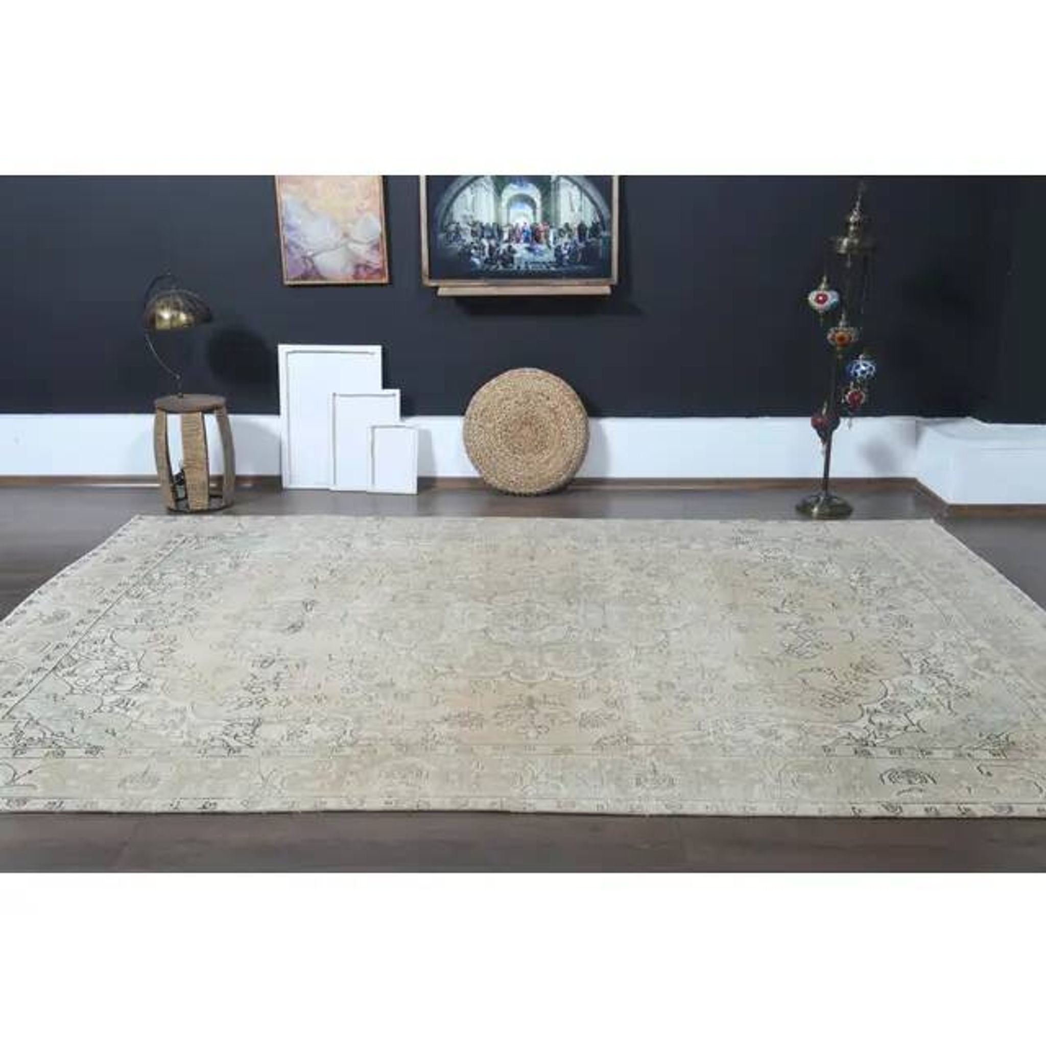 1970s Vintage Persian Handmade Wool Cotton Orange Area Rug 246x345
