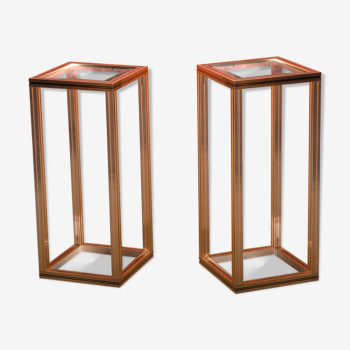 Set of Pierre Vandel Paris high side tables with facet cut glass