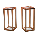 Set of Pierre Vandel Paris high side tables with facet cut glass