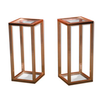 Set of Pierre Vandel Paris high side tables with facet cut glass
