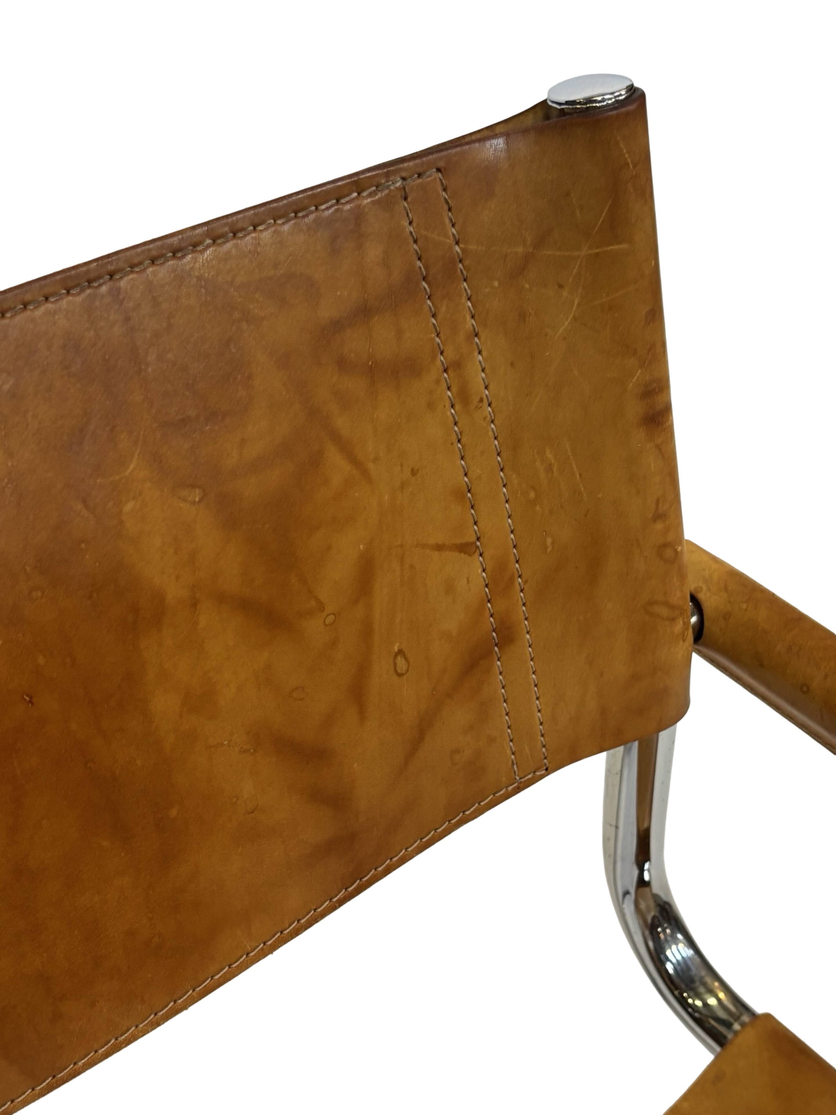 Ensemble de quatre fauteuils de salle à manger FASEM S34 en cuir Cognac par Mart Stam années 80
