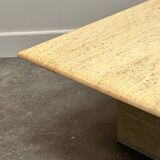 Large Vintage Brute Travertine Square Coffee Table, France 1970s.