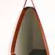 Mid-century Italian triangular mirror in curved teak and leather, 1960s