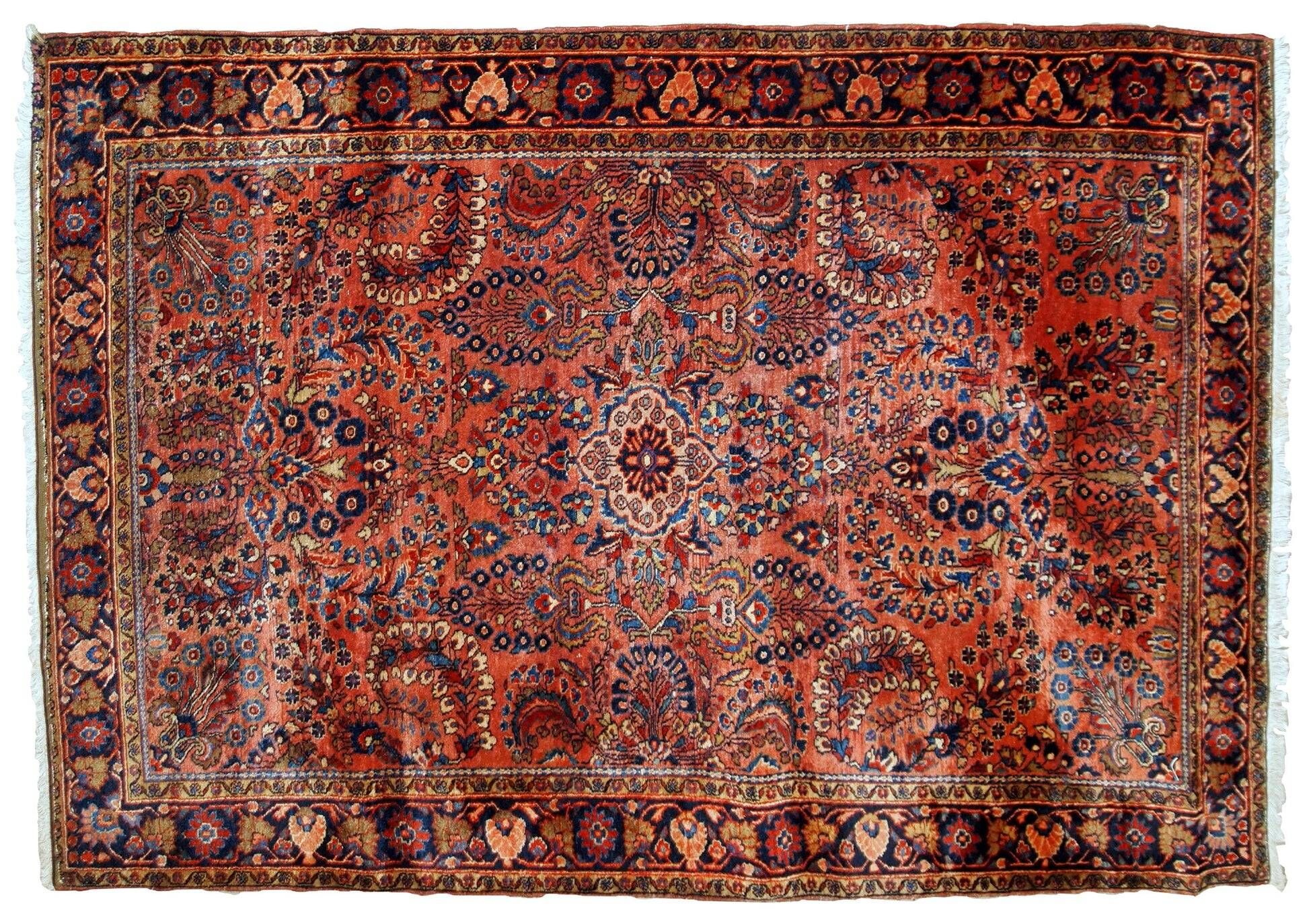 Handmade antique Persian Sarouk rug 4.1' x 6.5' (125cm x 198cm) 1920s - 1B789