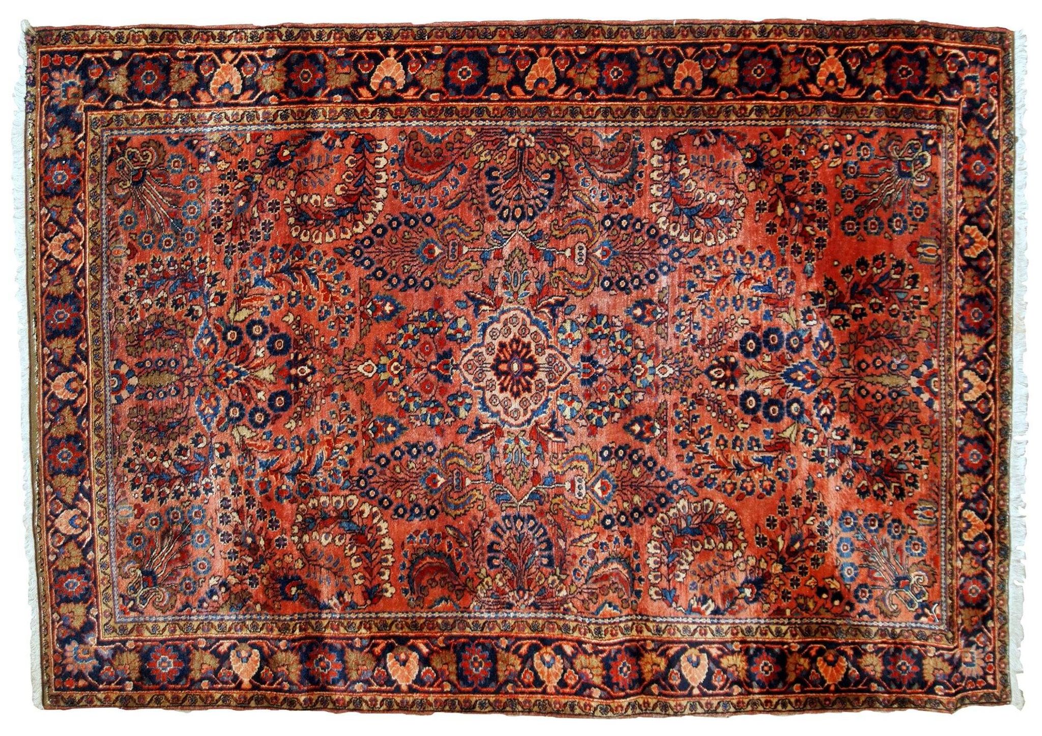 Handmade antique Persian Sarouk rug 4.1' x 6.5' (125cm x 198cm) 1920s - 1B789