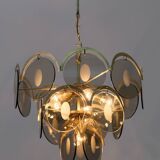 Gino Vistosi Mid-Century Modern Amber Glass and Brass Chandelier, 1970s