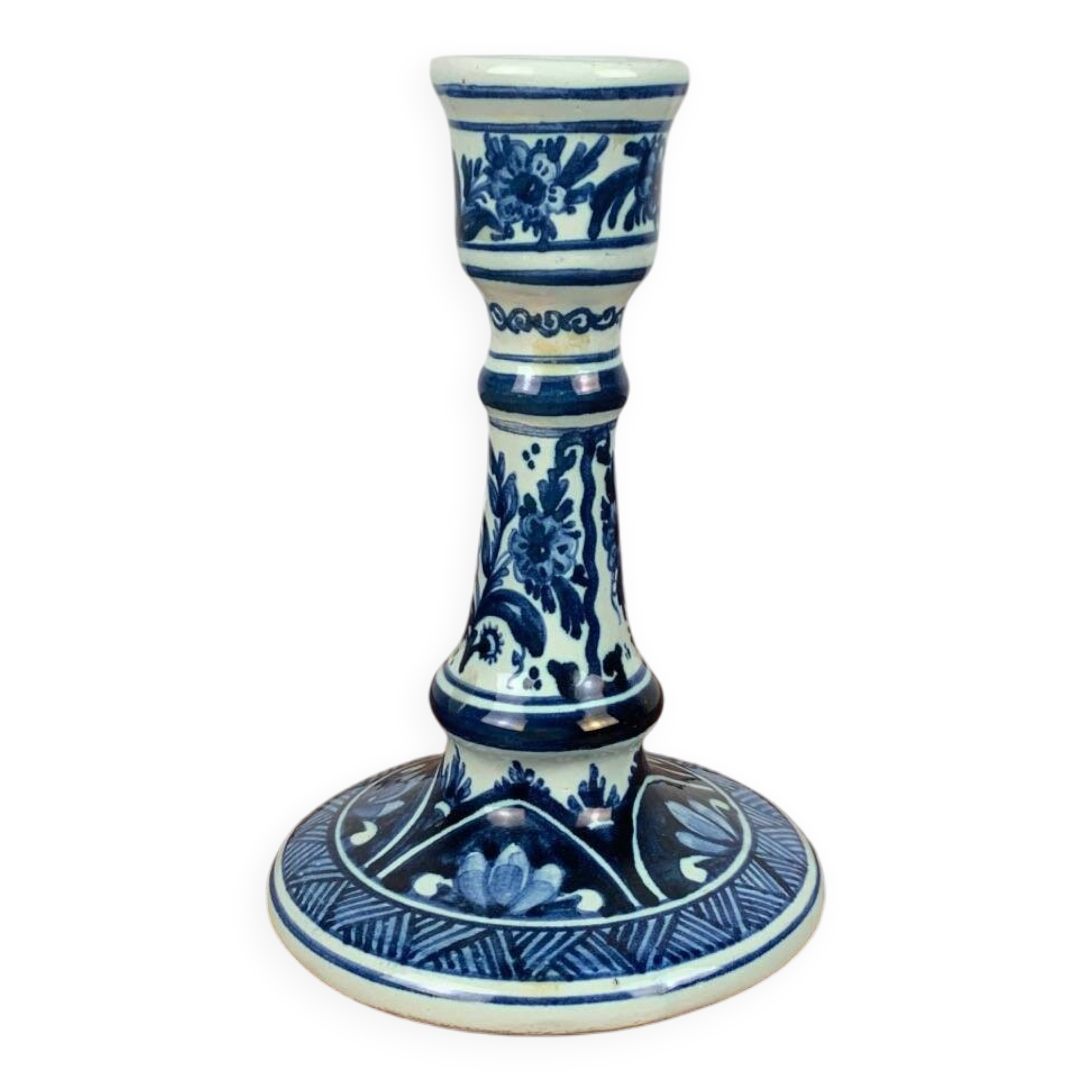 Blue & white floral candle holder by OUD, Delft, 1930/60
